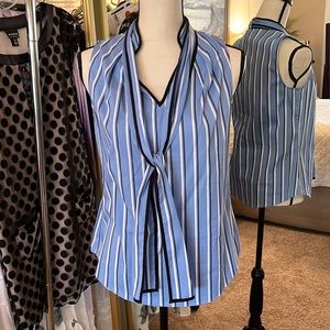 WHBM Sleeveless Blue Striped Blouse with Tie